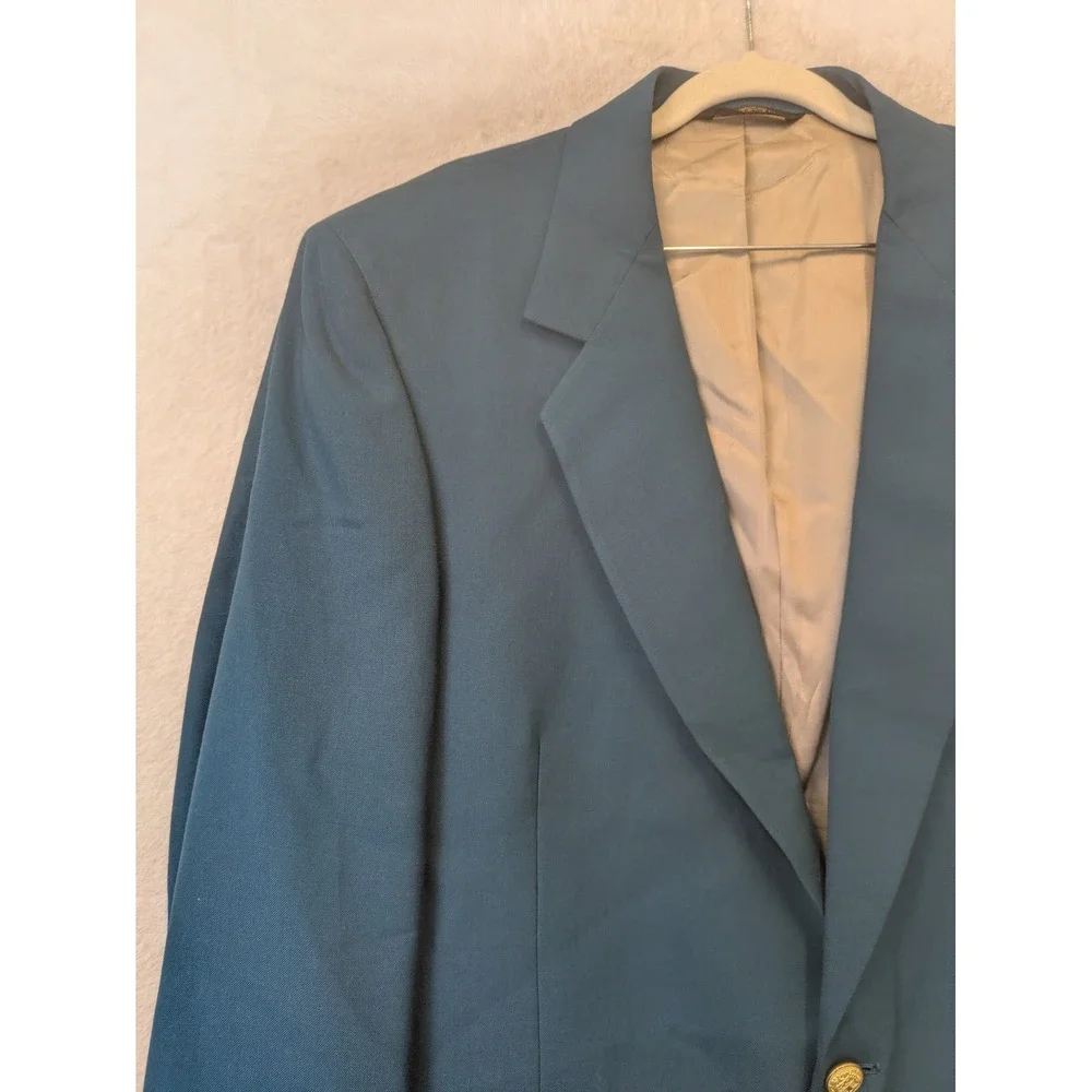 di Benedetto Blazer Men's 46 Bright Turquoise Gold Crest Buttons Notch Lapel